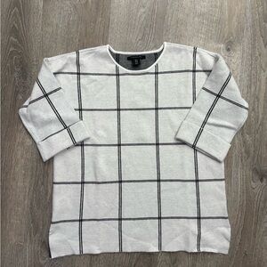 Tahari White and Black Grid Sweater
